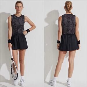 Varley Lagoda Tennis Pickleball Dress Leopard Black Gray LARGE Activewear Sporty